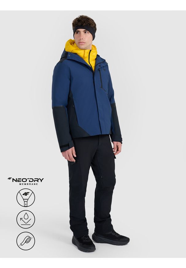 4f - 4F Kurtka trekkingowa membrana 10000 męska - granatowa L. Kolor: niebieski. Materiał: poliester. Technologia: Primaloft. Sport: wspinaczka, turystyka piesza