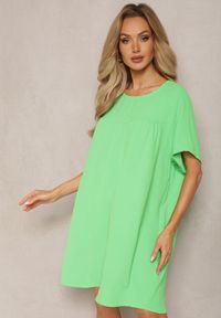 Renee - Jasnozielona Trapezowa Sukienka Mini z Krótkim Rękawem Abragala. Kolor: zielony. Długość rękawa: krótki rękaw. Typ sukienki: trapezowe. Długość: mini #3