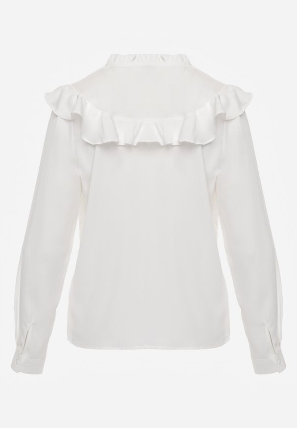 Born2be - Biała Koszula z Ozdobnym Kołnierzem z Falbaną Acitani. Typ kołnierza: kołnierz z falbankami. Kolor: biały. Materiał: tkanina, koronka. Długość rękawa: długi rękaw. Długość: długie. Wzór: gładki