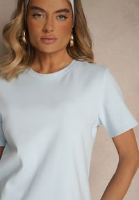 Renee - Niebieski Klasyczny T-shirt z Grubszej Bawełny Tiavone. Okazja: na co dzień. Kolor: niebieski. Materiał: bawełna. Styl: klasyczny #4