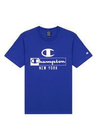 Champion - T-shirt fitness męski. Kolor: niebieski. Materiał: bawełna. Sport: fitness