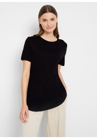 bonprix - Długi shirt ze zrównoważonej wiskozy, z zaokrągloną linią dołu. Kolor: czarny. Materiał: wiskoza. Długość: długie