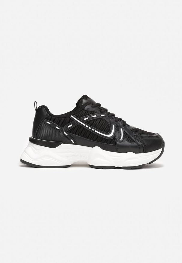Born2be - Czarne Sneakersy na Grubej Podeszwie z Wstawkami z Siatki Genovia. Kolor: czarny