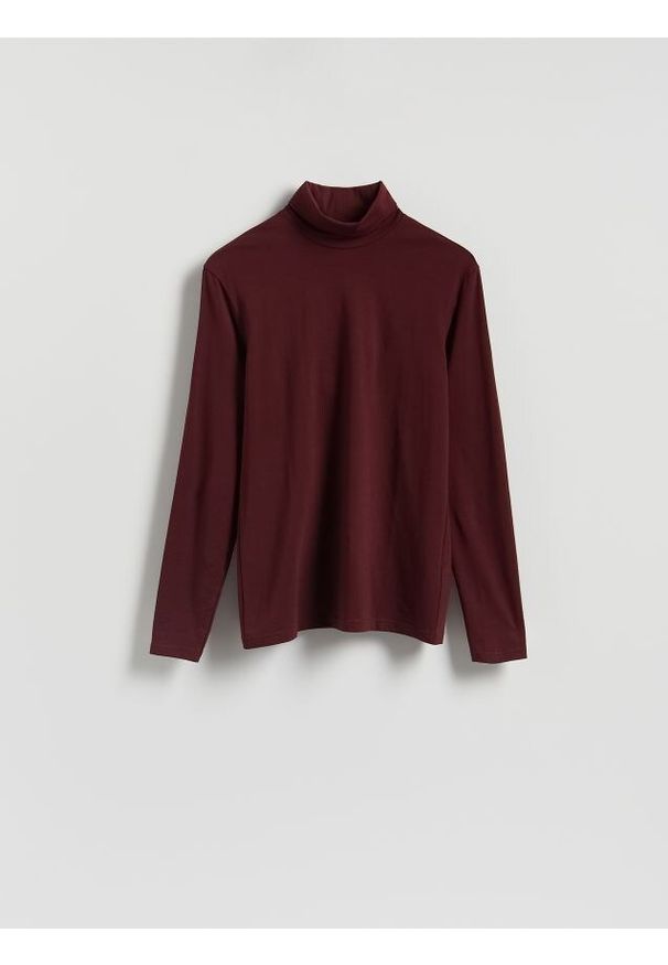 Reserved - Bawełniany longsleeve z golfem - brązowy. Typ kołnierza: golf. Kolor: brązowy. Materiał: bawełna. Długość rękawa: długi rękaw