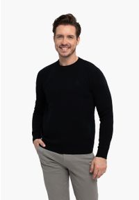 Volcano - Klasyczny sweter bawełniany S-TODD. Kolekcja: plus size. Kolor: czarny. Materiał: bawełna. Wzór: aplikacja. Styl: klasyczny