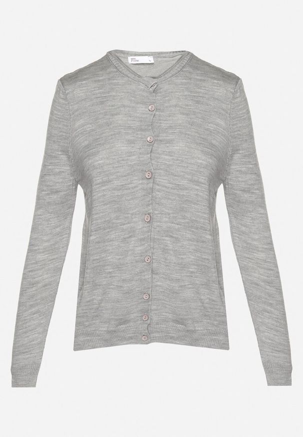 Born2be - Szary Kardigan Zapinany na Guziki ze Ściągaczem Omeana. Okazja: na co dzień, do pracy. Kolor: szary. Materiał: jeans. Styl: klasyczny, elegancki, casual