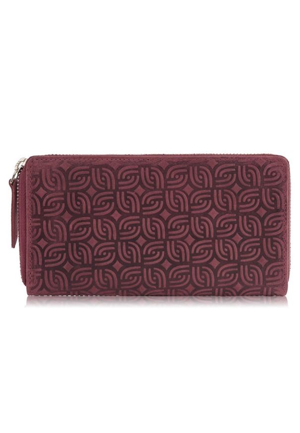 PAOLO PERUZZI - Portfel damski skórzany w geometryczny wzór vintage Paolo Peruzzi T-116-HCH. Kolor: czerwony. Materiał: skóra. Wzór: geometria