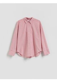 Reserved - Bawełniana koszula w paski - czerwony. Kolor: czerwony. Materiał: bawełna. Wzór: paski #1