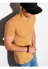 Ombre Clothing - T-shirt męski bawełniany BASIC S1369 - musztardowy melanż - XXL. Typ kołnierza: dekolt w serek. Kolor: żółty. Materiał: bawełna. Długość: krótkie. Wzór: melanż. Styl: klasyczny #4