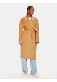 Calvin Klein Płaszcz wełniany K20K207089 Beżowy Oversize. Kolor: beżowy. Materiał: wełna