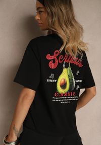 Renee - Czarny T-shirt z Bawełną ze Wzorem Awokado Tilannia. Okazja: na co dzień. Kolor: czarny. Materiał: bawełna. Styl: casual #2