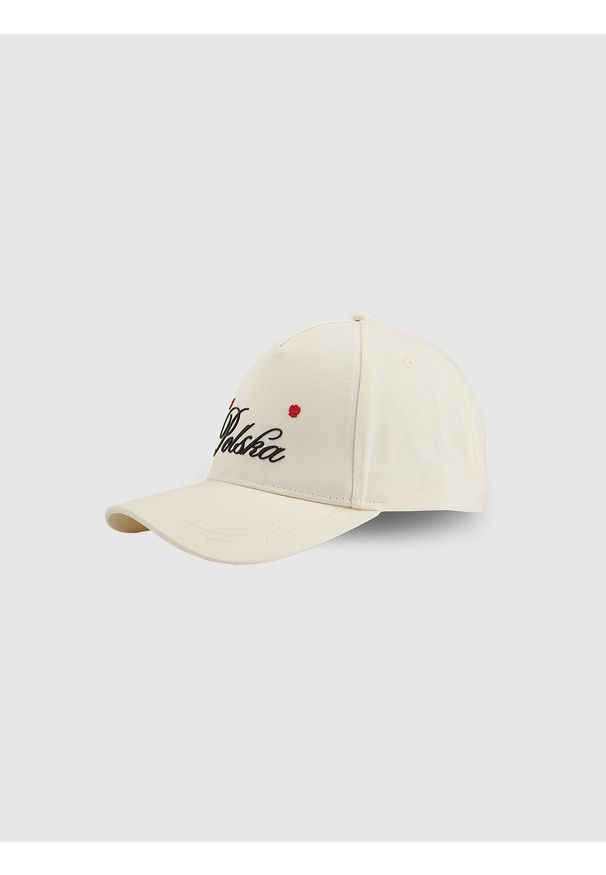 4f - 4F Czapka kibica z daszkiem uniseks - biała S/M (58cm). Kolor: biały. Materiał: bawełna, tkanina, materiał. Styl: sportowy, casual