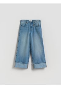 Reserved - Jeansy wide leg z podwiniętą nogawką - niebieski. Kolor: niebieski #1