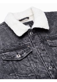 Ombre Clothing - Kurtka męska jeansowa typu sherpa - czarna V3 OM-JADJ-0125 - XXL. Kolor: czarny. Materiał: jeans. Styl: klasyczny #5