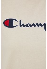 Champion t-shirt bawełniany kolor beżowy. Okazja: na co dzień. Kolor: beżowy. Materiał: bawełna. Wzór: aplikacja. Styl: casual
