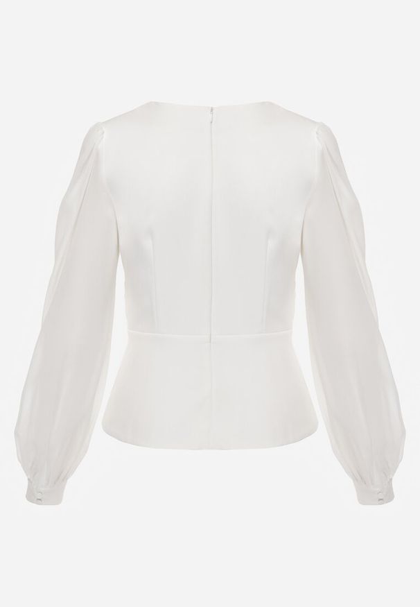 Renee - Biała Bluzka VICES w Kopertowym Stylu z Luźnymi Transparentnymi Rękawami i Dekoltem V Inge. Okazja: na co dzień, na komunię. Kolor: biały. Materiał: jeans. Styl: casual, elegancki