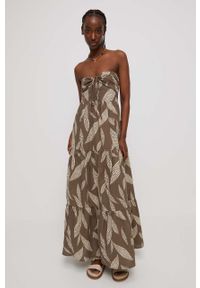medicine - Medicine sukienka bawełniana kolor beżowy maxi rozkloszowana. Kolor: beżowy. Materiał: bawełna. Typ sukienki: rozkloszowane. Długość: maxi