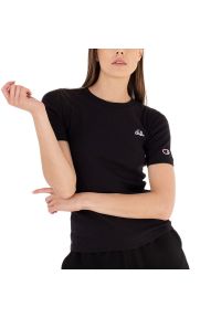Koszulka Champion Crewneck 115932-KK001 - czarna. Kolor: czarny. Materiał: materiał, bawełna. Długość rękawa: krótki rękaw. Długość: krótkie. Wzór: aplikacja #1