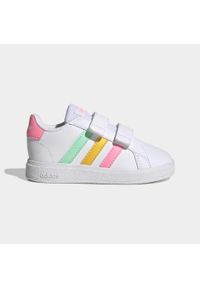 Adidas - Buty Grand Court Lifestyle Hook and Loop. Kolor: biały, wielokolorowy, różowy, zielony. Materiał: materiał