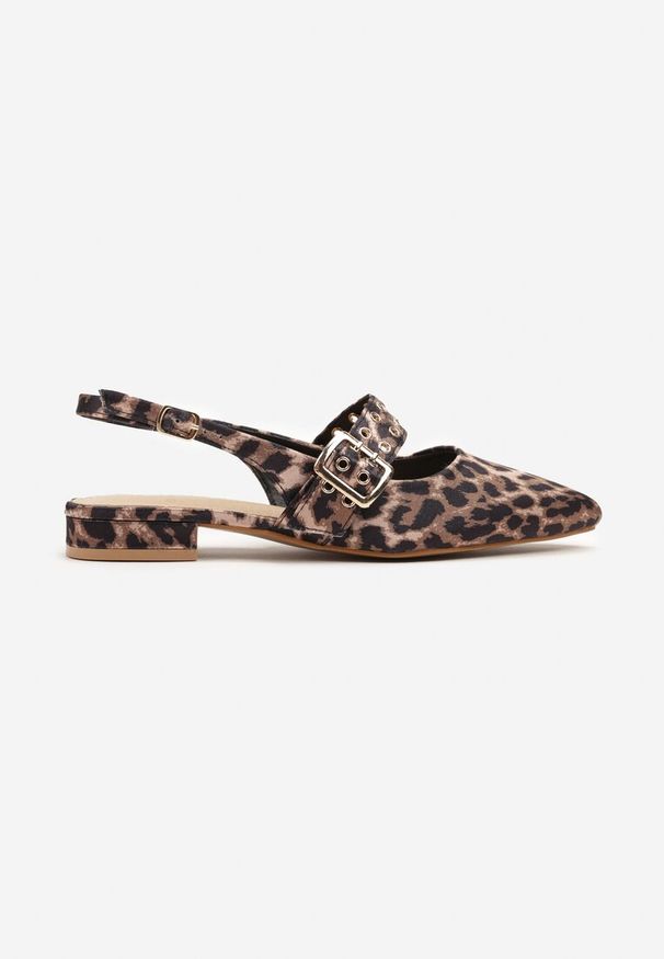 Renee - Panterkowe Sandały Slingback ze Szpiczastym Noskiem i Paskiem z Klamerką Pollime. Okazja: na co dzień, na imprezę, do pracy, na spotkanie biznesowe. Nosek buta: szpiczasty. Zapięcie: pasek. Sezon: lato. Obcas: na obcasie. Styl: biznesowy, klasyczny, elegancki, casual. Wysokość obcasa: niski