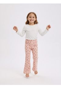 Sinsay - Prążkowane spodnie dzwony ze wzorkiem - różowy. Kolor: różowy. Materiał: prążkowany #1