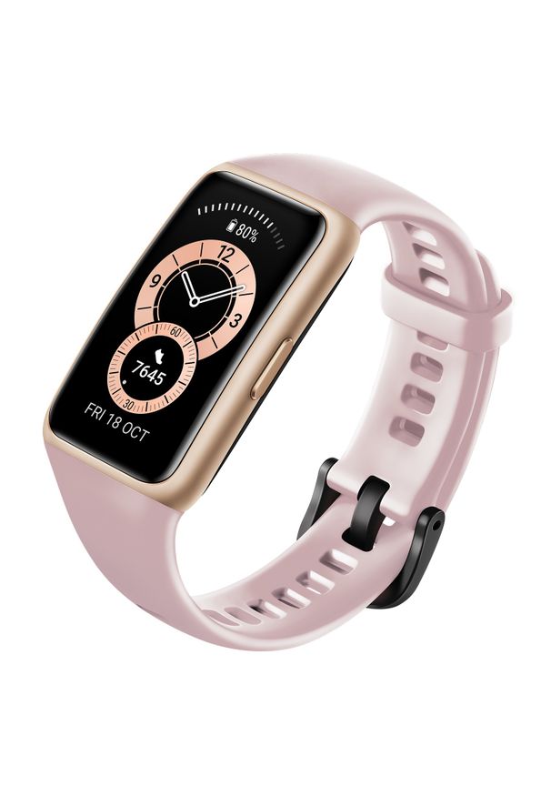 HUAWEI - Opaska sportowa Huawei Band 6 różowy. Rodzaj zegarka: cyfrowe. Kolor: różowy. Materiał: włókno. Styl: sportowy