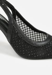 Renee - Czarne Siateczkowe Sandały na Szpilce Slingback z Cyrkoniami Nemenlaeno. Zapięcie: sprzączka. Kolor: czarny. Obcas: na szpilce #7