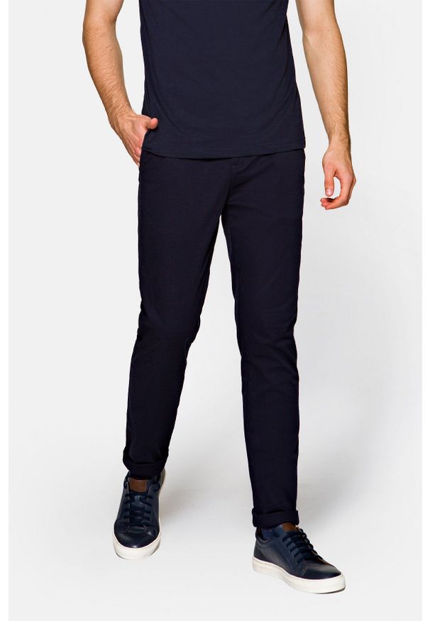 Lancerto - Spodnie Chino Nestor Granatowe. Okazja: na co dzień. Kolor: niebieski. Materiał: elastan, bawełna, materiał, tkanina. Wzór: kolorowy, moro. Styl: casual, militarny, sportowy, elegancki, klasyczny