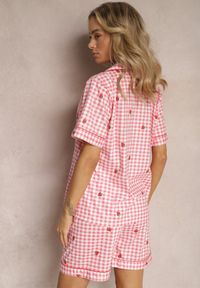 Renee - Różowo-Biały Komplet Piżamowy Koszula na Guziki i Szorty o Luźnym Fasonie w Kratę Anseli. Kolor: różowy. Wzór: kratka #3