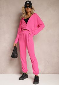 Renee - Fuksjowy Komplet Dresowy 2 Częściowy Luźne Spodnie i Bluza z Kapturem Fivana. Kolor: różowy. Materiał: dresówka #3