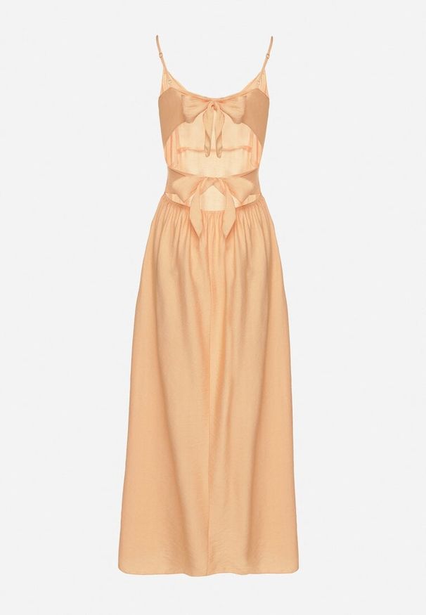 Born2be - Pomarańczowa Rozkloszowana Sukienka z Wiskozą Meravela. Okazja: na co dzień. Kolor: pomarańczowy. Materiał: wiskoza. Długość rękawa: na ramiączkach. Styl: casual, elegancki