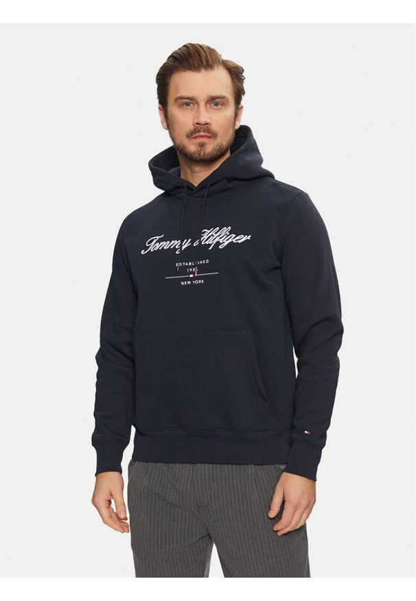 TOMMY HILFIGER - Tommy Hilfiger Bluza Script Logo MW0MW33631 Granatowy Regular Fit. Kolor: niebieski. Materiał: syntetyk, bawełna