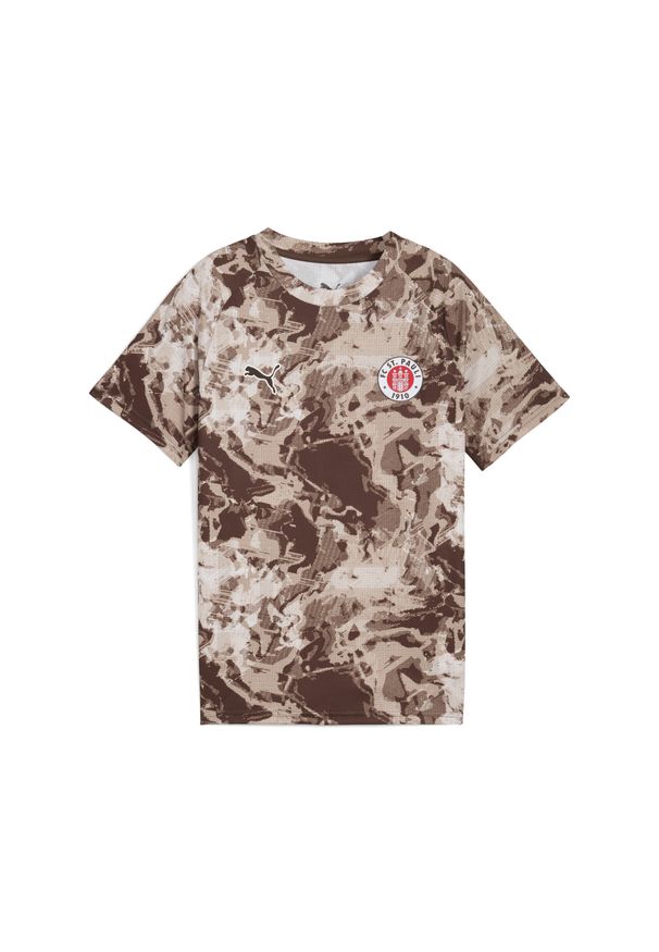 Puma - Młodzieżowa koszulka przedmeczowa FC St. Pauli PUMA Espresso Brown White. Kolor: brązowy, biały, wielokolorowy. Sport: piłka nożna