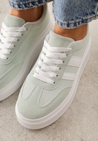 Born2be - Zielone Sneakersy w Stylu Klasycznych Tenisówek na Grubej Podeszwie Rediree. Okazja: na spacer, na co dzień. Kolor: zielony. Materiał: jeans. Szerokość cholewki: normalna. Sport: turystyka piesza #3