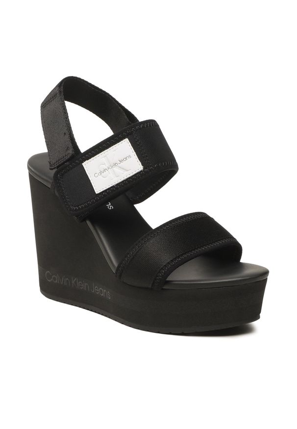 Sandały Calvin Klein Jeans Wedge Sandal Badge YW0YW01028 Black BDS. Kolor: czarny. Materiał: materiał