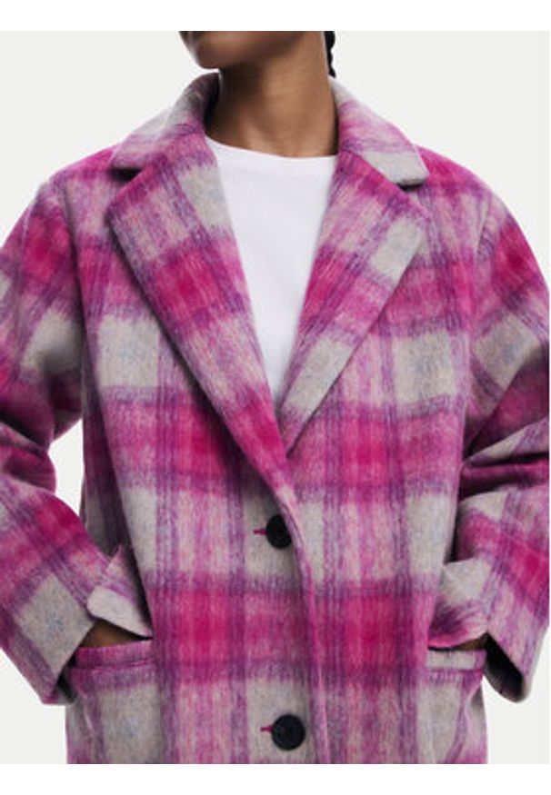 Desigual Płaszcz wełniany Pinkcheck 25WWEW15 Różowy Regular Fit. Kolor: różowy. Materiał: syntetyk