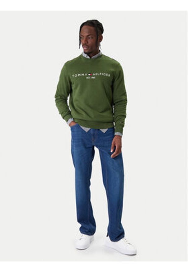 TOMMY HILFIGER - Tommy Hilfiger Bluza Logo MW0MW11596 Zielony Regular Fit. Kolor: zielony. Materiał: syntetyk, bawełna