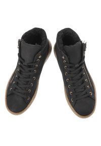 Czarne Botki Rieker Ocieplane Płaskie Buty Damskie. Okazja: na co dzień. Zapięcie: sznurówki. Kolor: czarny. Materiał: materiał. Szerokość cholewki: normalna. Styl: casual #7