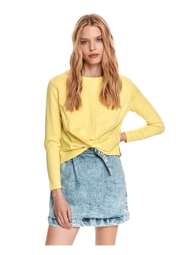TOP SECRET - Gładka bluza z zakładką z przodu. Kolor: żółty. Materiał: tkanina. Długość: długie. Wzór: gładki. Sezon: wiosna
