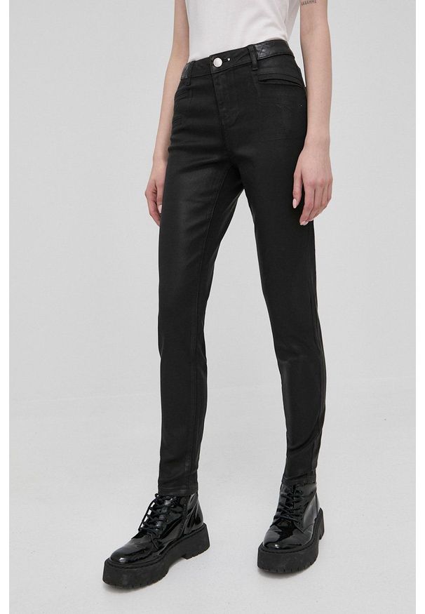 Morgan spodnie damskie kolor czarny dopasowane medium waist. Kolor: czarny. Materiał: bawełna, materiał