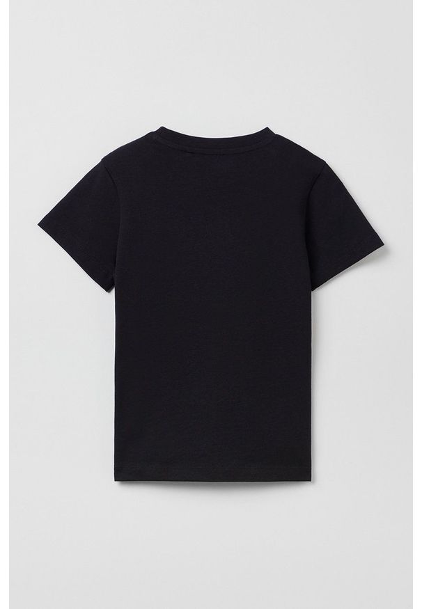 OVS t-shirt bawełniany dziecięcy kolor czarny z nadrukiem. Okazja: na co dzień. Kolor: czarny. Materiał: bawełna. Wzór: nadruk. Styl: casual
