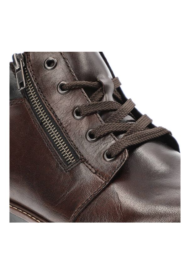 Brązowe Trzewiki Rieker Eleganckie Buty Męskie. Kolor: brązowy. Materiał: syntetyk, futro, skóra. Szerokość cholewki: normalna. Sezon: zima. Styl: elegancki