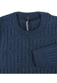 Męski Sweter, Okrągły Dekolt - M. Lasota - Granatowy. Kolor: niebieski. Materiał: akryl, bawełna. Wzór: ze splotem. Sezon: zima, jesień #3