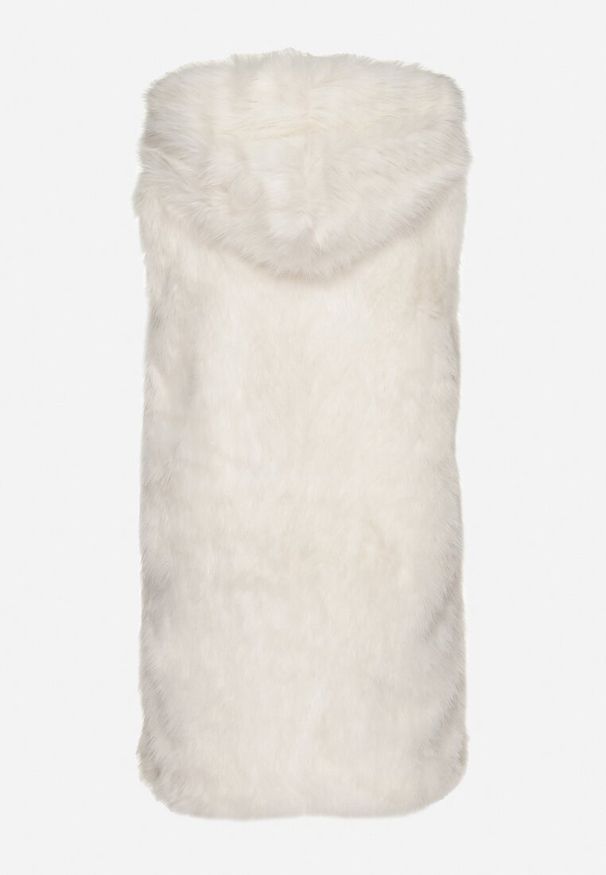 Born2be - Biała Futerkowa Kamizelka z Kapturem o Prostym Kroju Sinthira. Okazja: na co dzień. Typ kołnierza: kaptur. Kolor: biały. Materiał: jeans. Styl: casual, elegancki