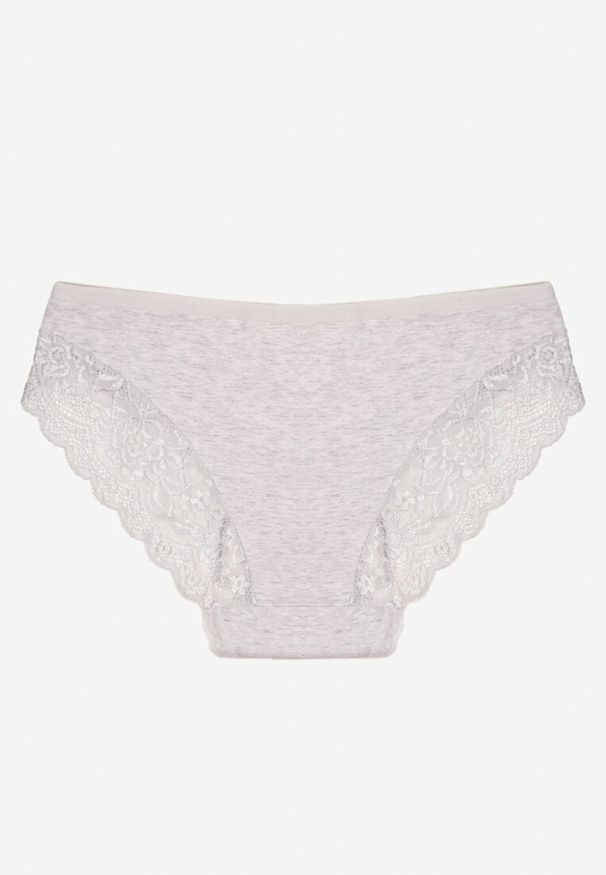 Born2be - Jasnoszare Majtki Figi Zdobione Koronką Venissella. Kolor: szary. Materiał: koronka. Wzór: aplikacja, koronka
