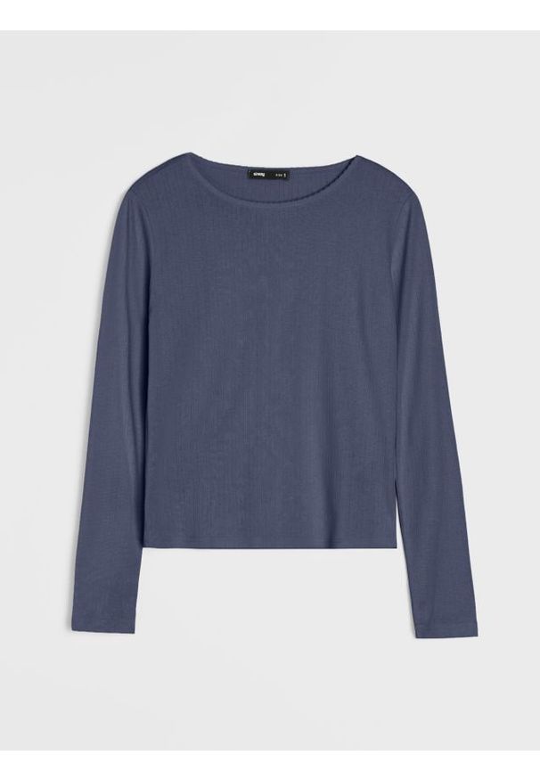 Sinsay - Bawełniana prążkowana bluzka z długim rękawem - niebieski. Kolor: niebieski. Materiał: prążkowany, bawełna. Długość rękawa: długi rękaw. Długość: długie