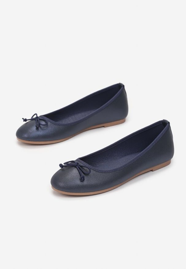 Born2be - Granatowe Balerinki Enenor. Zapięcie: bez zapięcia. Kolor: niebieski. Materiał: jeans, materiał. Szerokość cholewki: normalna. Wzór: kwiaty. Obcas: na obcasie. Wysokość obcasa: niski
