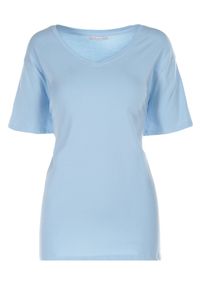 Born2be - Jasnoniebieski T-shirt Mayarinia. Okazja: na co dzień. Kolor: niebieski. Materiał: bawełna, dzianina, jeans. Długość rękawa: krótki rękaw. Długość: krótkie. Wzór: gładki, jednolity. Styl: sportowy, klasyczny, casual #6