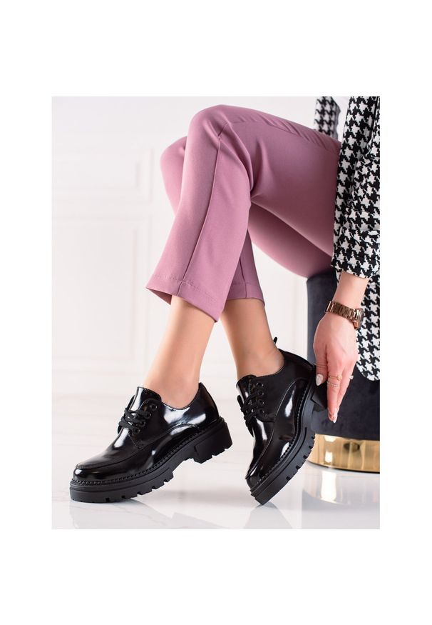 La.Fi Stylowe Sznurowane Półbuty czarne. Kolor: czarny. Styl: elegancki