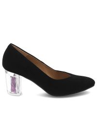 Czarne Czółenka Espirito Eleganckie Skórzane Buty. Okazja: na co dzień. Zapięcie: bez zapięcia. Kolor: czarny. Szerokość cholewki: normalna. Wzór: kwiaty. Materiał: skóra. Obcas: na obcasie. Styl: elegancki. Wysokość obcasa: średni #6